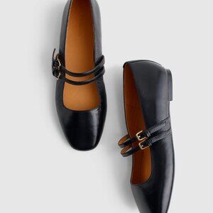 Madewell Greta Double-Strap Ballet Flat True Black Leather Women's Size 9 NEW